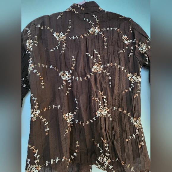 Dorothy Perkins Brown Embroidered Blouse Size UK 12/US 14 - Fitted & Elegant - Picture 7 of 8